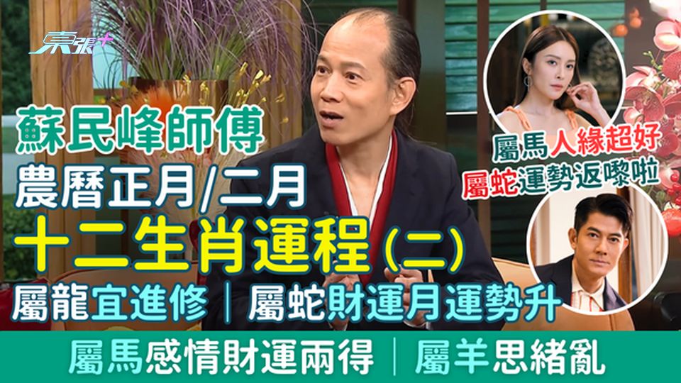 蘇民峰師傅 農曆正月/二月十二生肖運程(二) 屬龍宜進修、屬蛇財運月運勢升、屬馬人財兩得、屬羊思緒亂