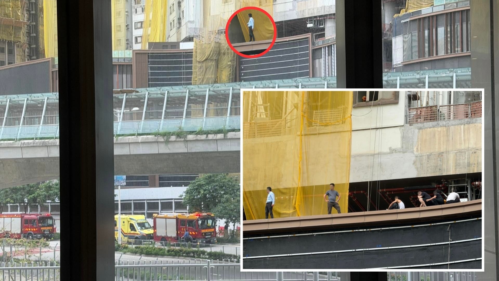 多人進入地盤並危站約5樓高的平台位置，警方及消防到場戒備。