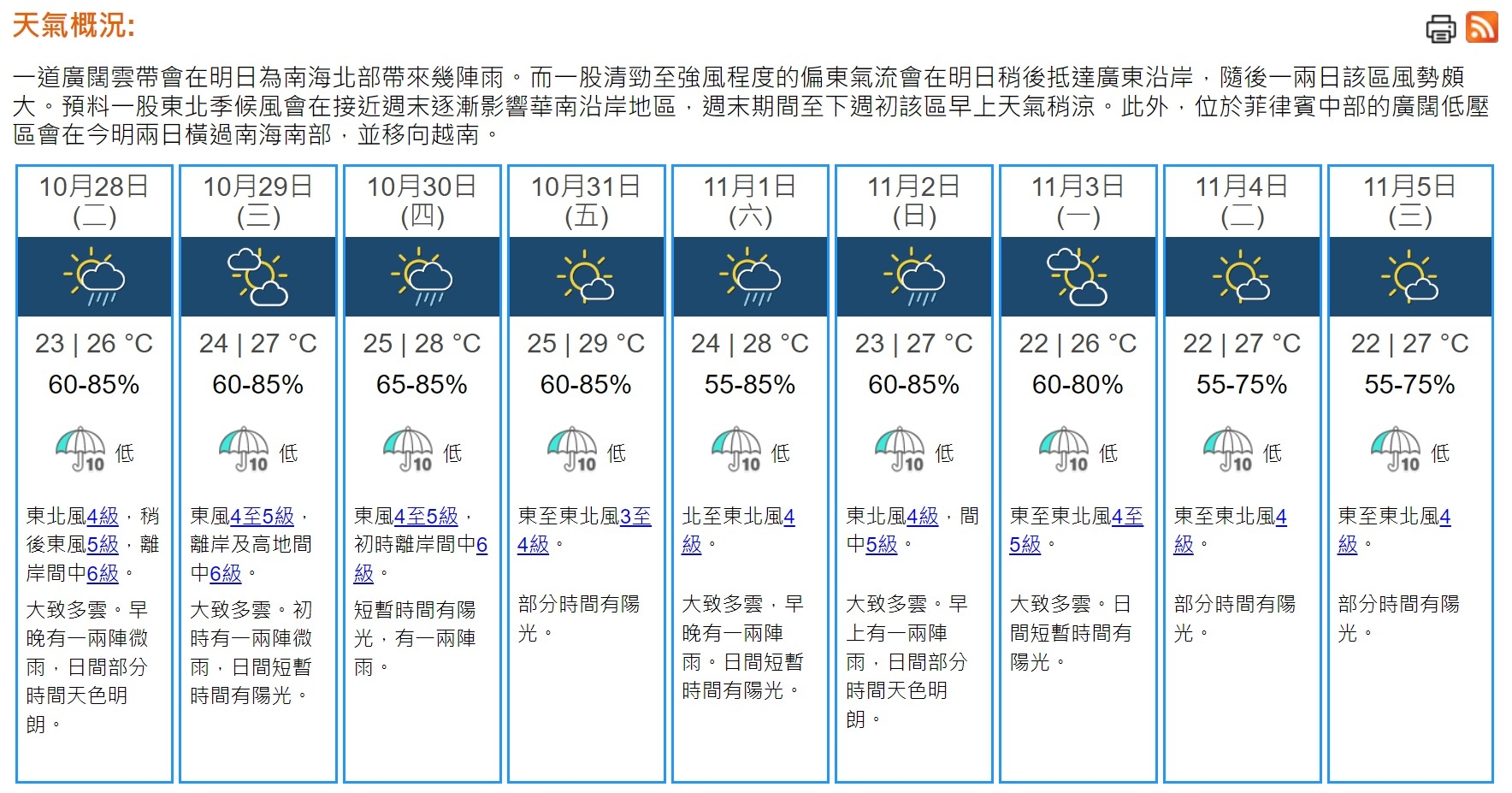 天文台九天天氣預報