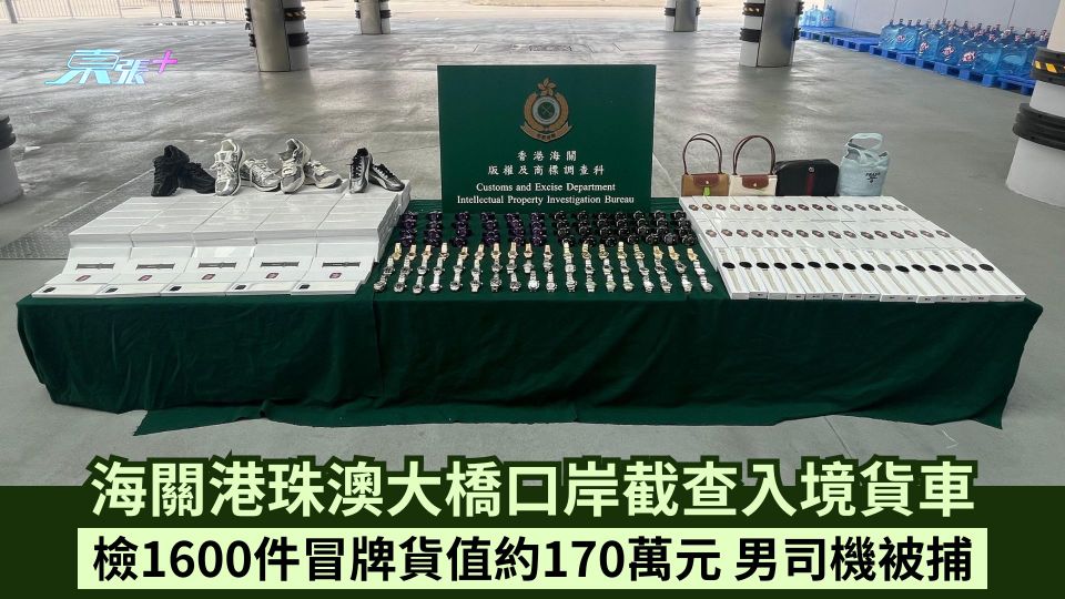 海關港珠澳大橋口岸截查入境貨車  檢1600件冒牌貨值約170萬元  男司機被捕