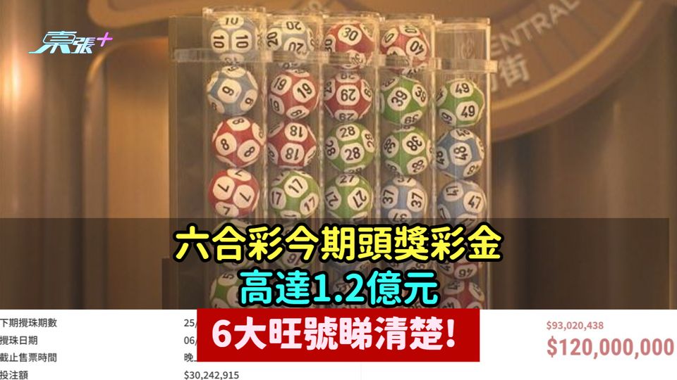 六合彩今期頭獎彩金高達1.2億元  6大旺號睇清楚! 