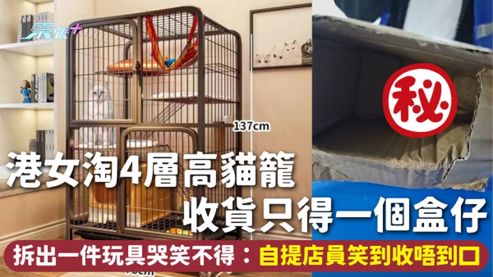 網購中伏 | 港女淘4層高貓籠 收貨只得一個盒仔 拆出一件玩具哭笑不得：自提店員笑到收唔到口