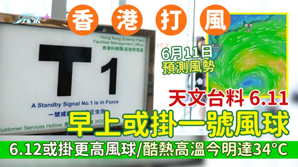 香港打風｜天文台料6.11早上或掛一號 6.12或掛更高風球/酷熱高溫今明達34°C