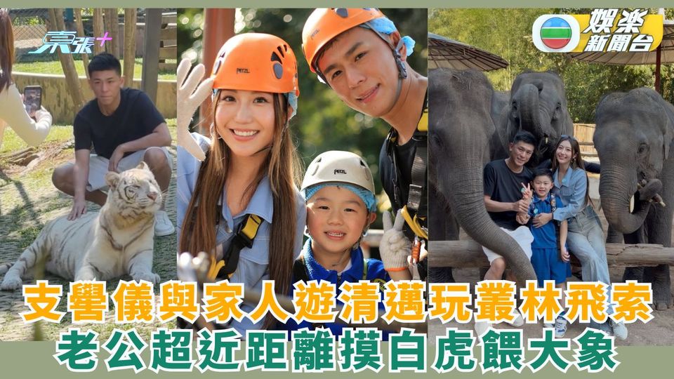 支嚳儀與家人遊清邁玩叢林飛索 老公超近距離摸白虎餵大象