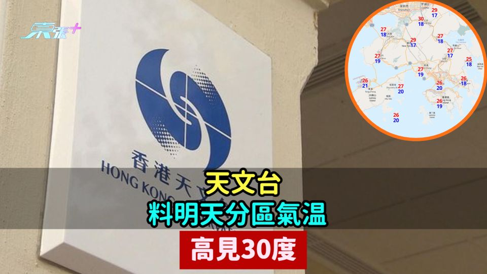 天文台料明天分區氣温  高見30度 