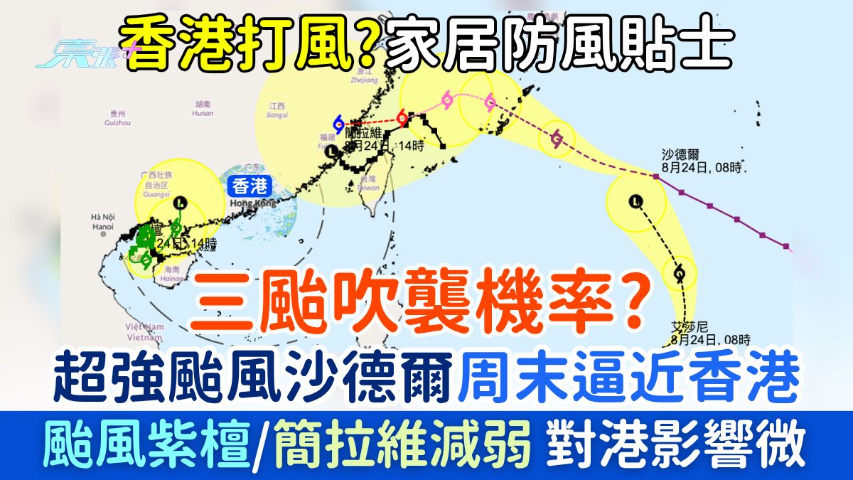 香港打風｜家居防風貼士 三颱吹襲機率？紫檀簡拉維減弱 超強颱風沙德爾周末逼近