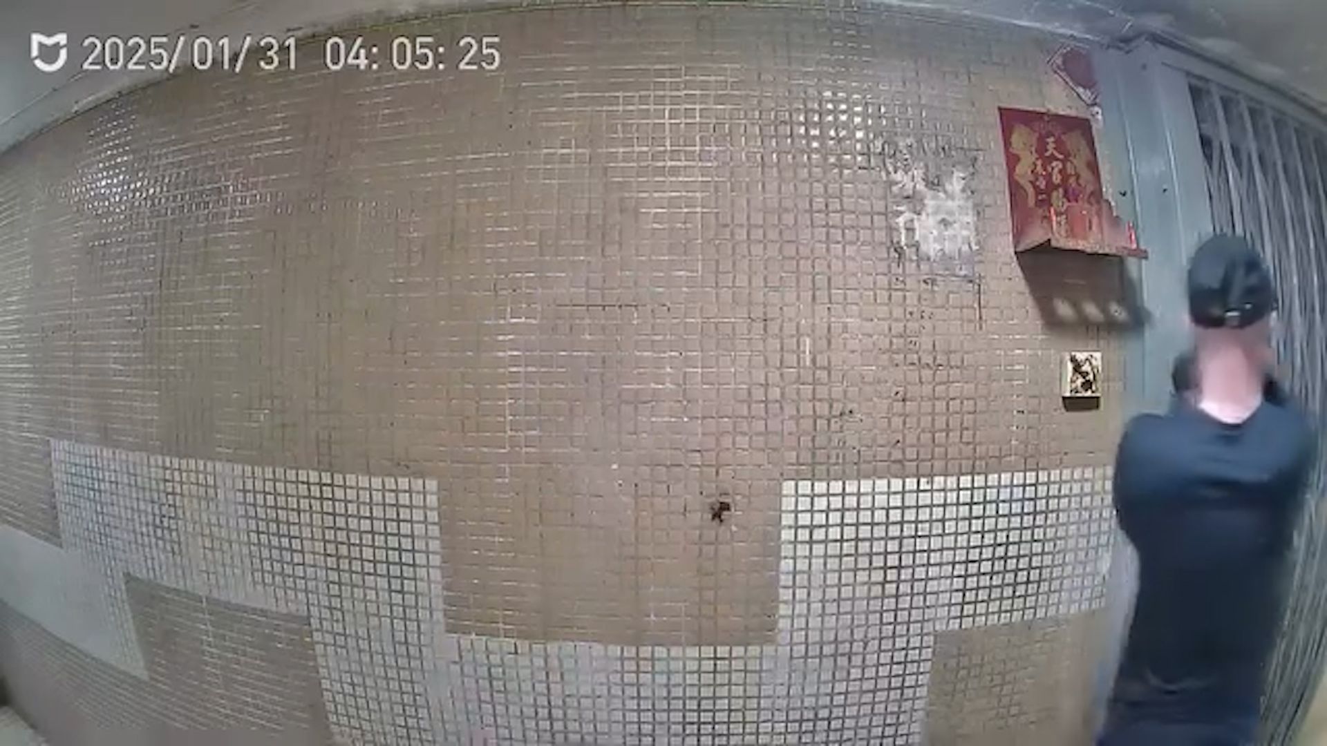 黃大仙下邨年初三現「抹屎男」，住戶鐵閘「抹便」全被拍下。(影片截圖／FB@黃大仙區友)