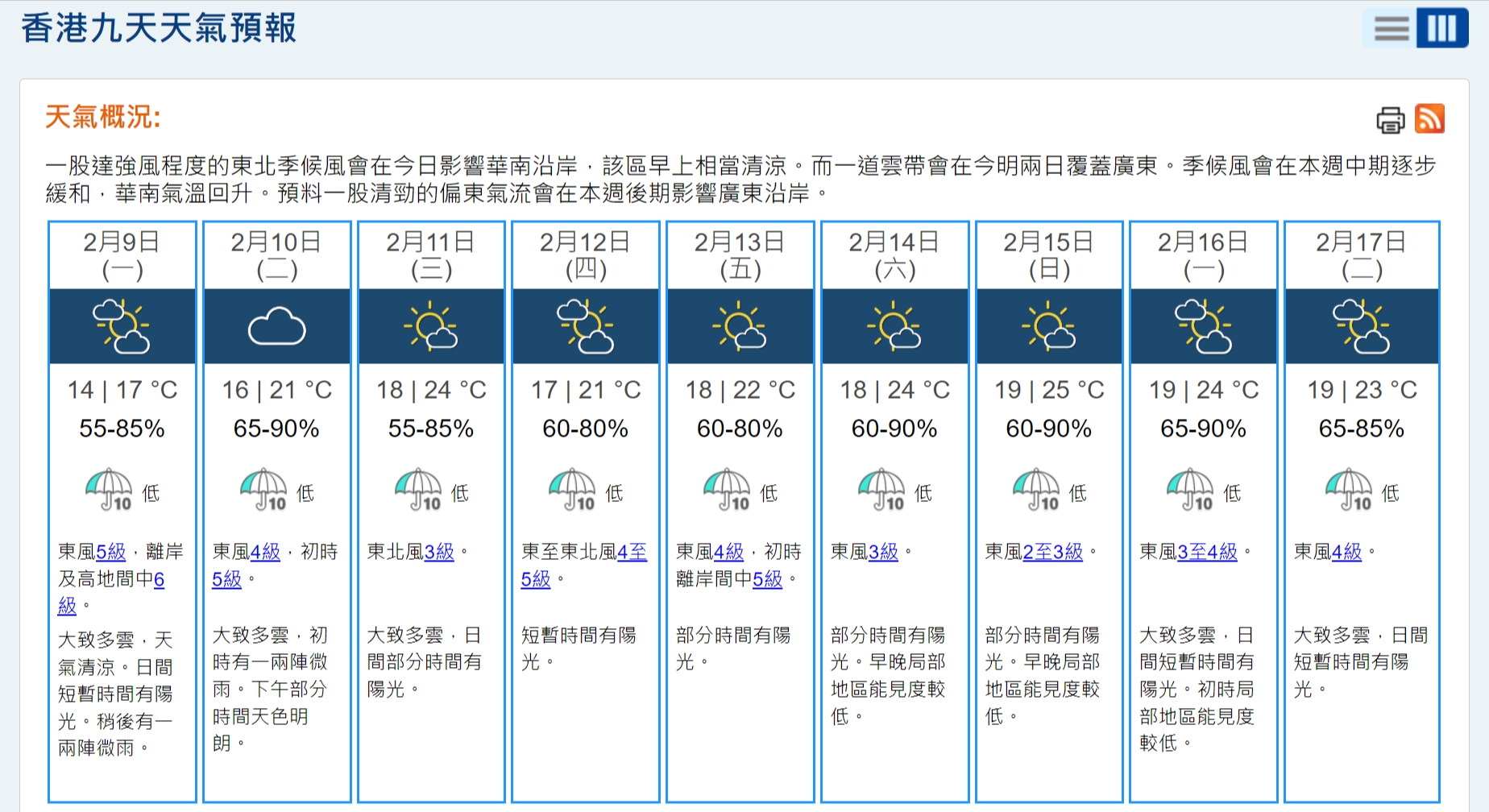 香港九天天氣預報｜香港天文台