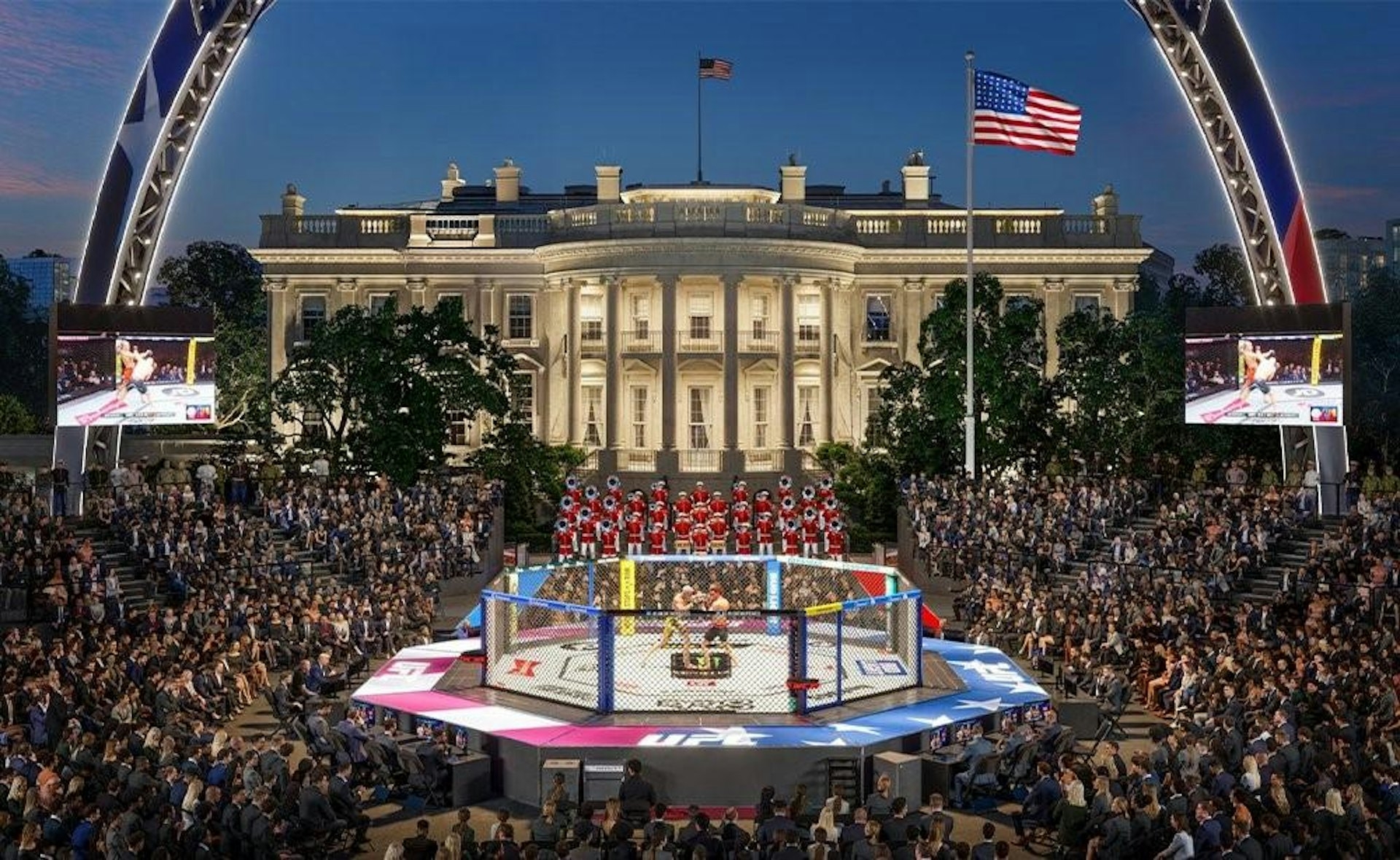 UFC公布白宮草坪外場館的示意圖。（X圖片／UFConParamount）