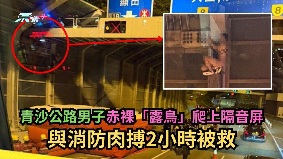 青沙公路男子赤裸「露鳥」爬上隔音屏　與消防肉搏2小時被救