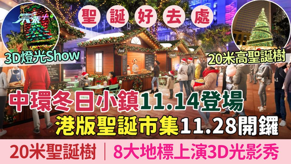 聖誕2025｜免費！中環冬日小鎮11.14登場 港版聖誕市集11.28開鑼 20米聖誕樹/3D光影秀