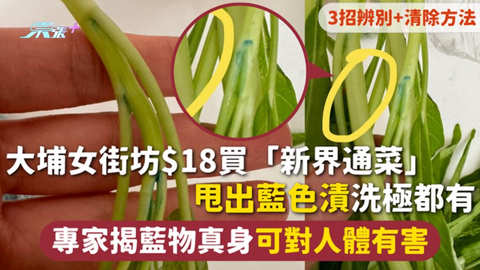 食用安全 | 大埔女街坊$18買「新界通菜」 甩出藍色漬洗極都有 專家揭藍物真身可對人體有害