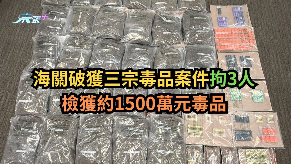 海關破獲三宗毒品案件拘3人　檢獲約1500萬元毒品