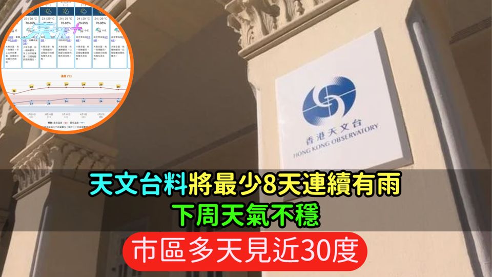 天文台料將最少8天連續有雨  下周天氣不穩市區多天見近30度