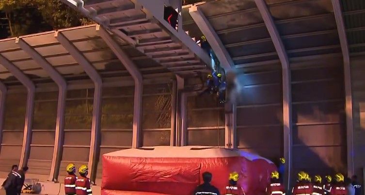 青沙公路男子赤裸「露鳥」爬上隔音屏