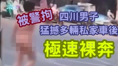 有片｜四川男子猛撼多輛私家車後極速裸奔 被警拘