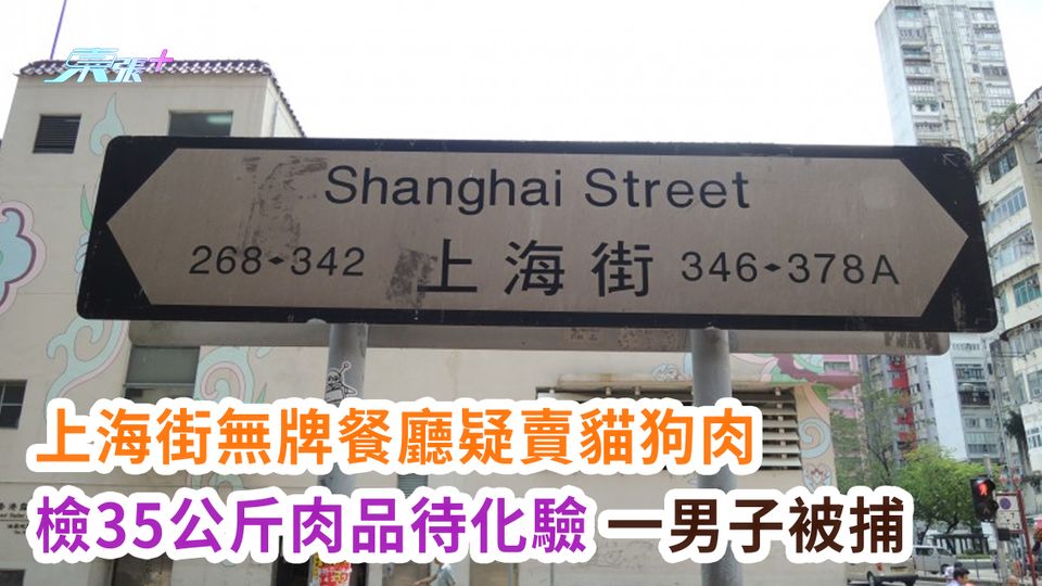 上海街無牌餐廳疑賣貓狗肉 檢35公斤肉品待化驗 一男子被捕