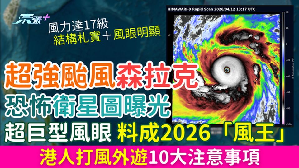 港人打風外遊10大注意事項｜超強颱風森拉克恐怖衛星圖曝光 超巨型風眼！料成2026「風王」