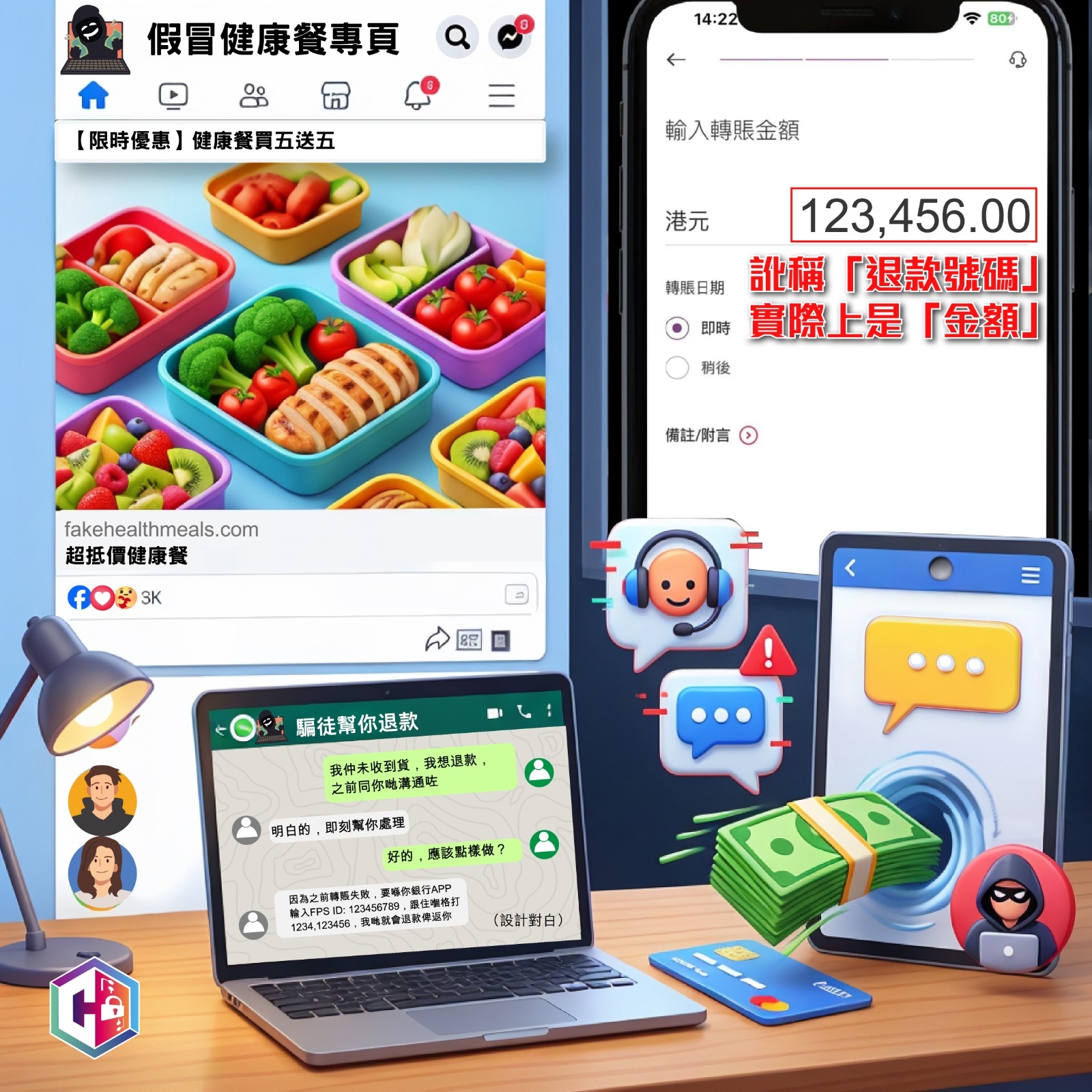 受害人墮「客服退款」陷阱，損失逾250萬元。（Facebook圖片／CyberDefender 守網者）