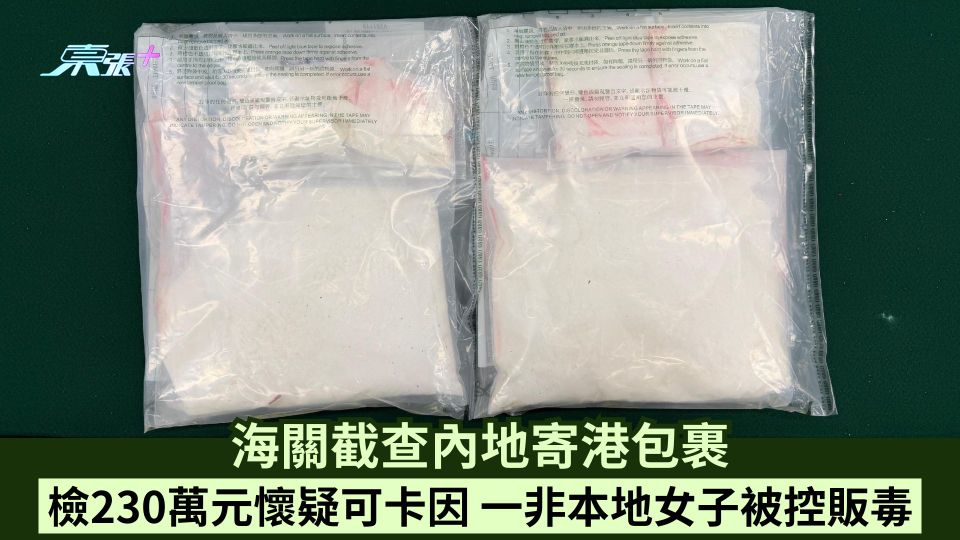 海關截查內地寄港包裹 檢230萬元懷疑可卡因 一非本地女子被控販毒