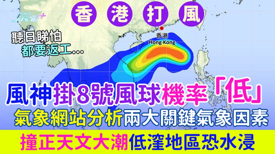 香港打風｜風神掛8號風球機率「低」 氣象網站分析兩大關鍵氣象因素 預測撞正天文大潮低漥地區恐水浸