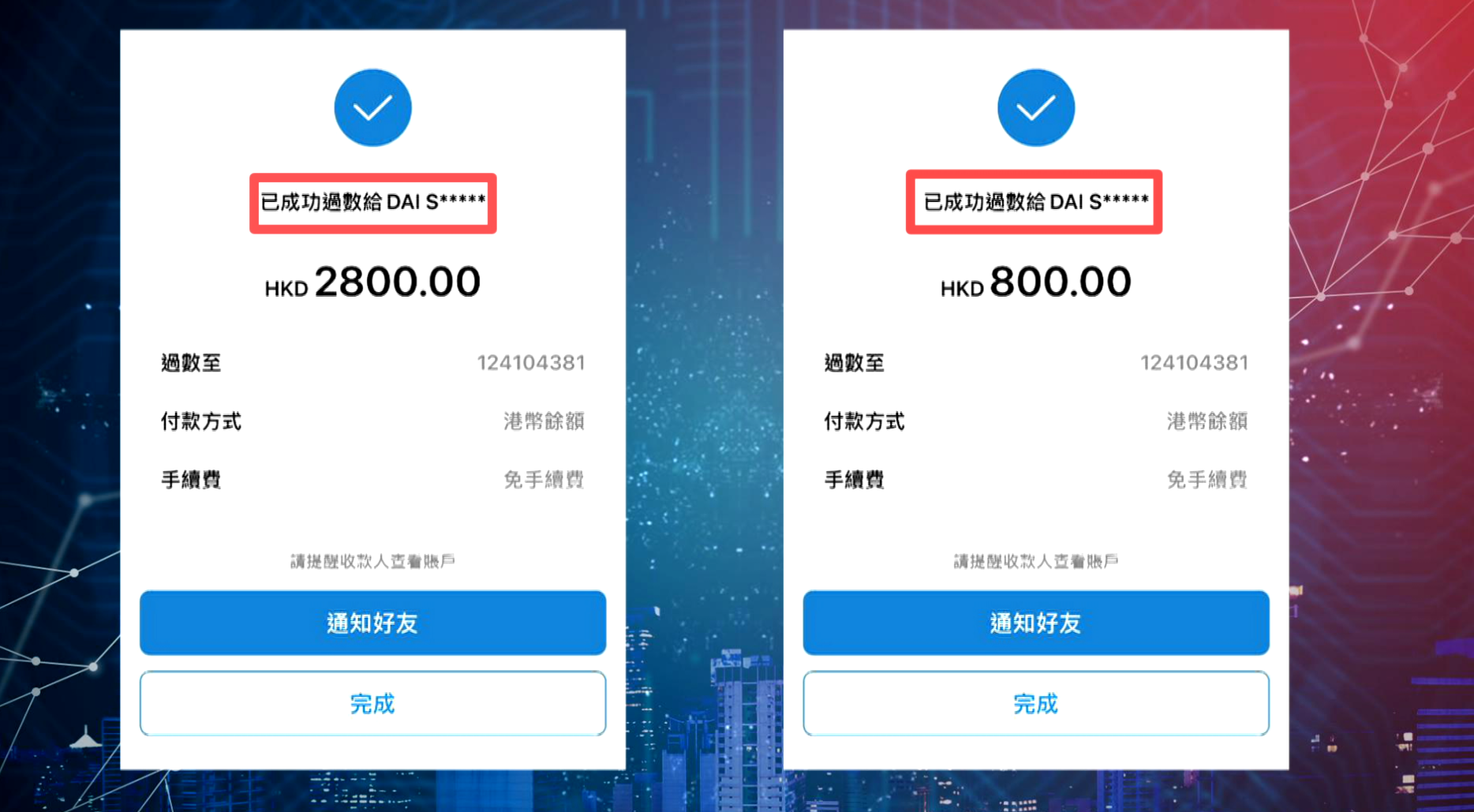 陳先生按要求向對方的個人戶口轉帳了 2,800 港元費用及 800 港元按金，合共 3,600 港元。