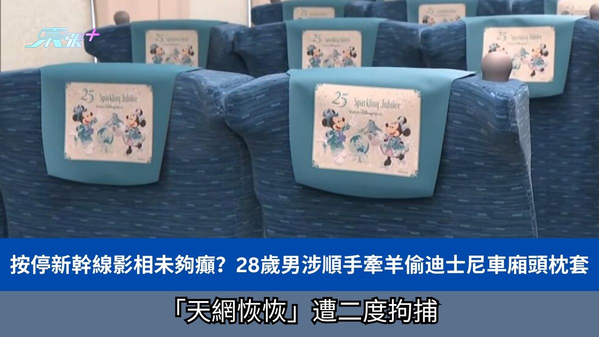 按停新幹線影相未夠癲？　28歲男涉順手牽羊偷迪士尼車廂頭枕套　「天網恢恢」遭二度拘捕