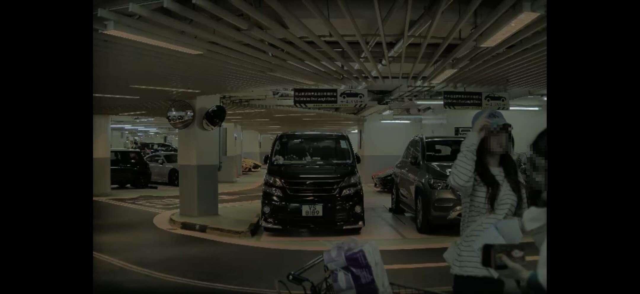 兩名長髮女子早前在尖沙咀一個商場的超市購物後，推著超市手推車，載著一大車貨品，到停車場準備上車離開。（Threads圖片／garypo__）