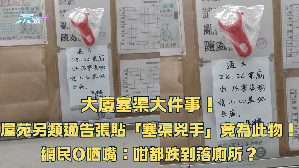 大廈塞渠大件事！屋苑另類通告張貼「塞渠兇手」竟為此物！網民O晒嘴：咁都跌到落廁所？