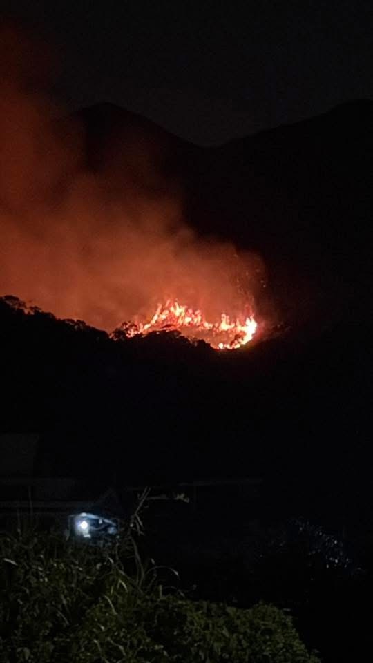 大埔今晚（3日）晚上約7時48分發生山火，地點位於汀角路近映月灣及汀角村對開山頭。