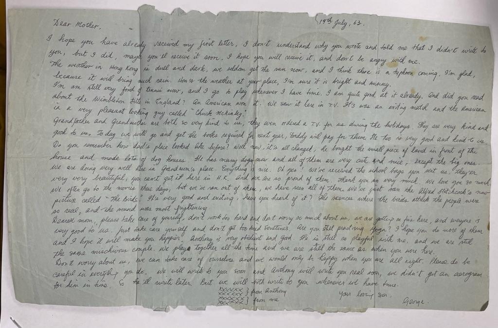 林媽媽保留住59年前，囝囝阿Lam寫給自己的信。