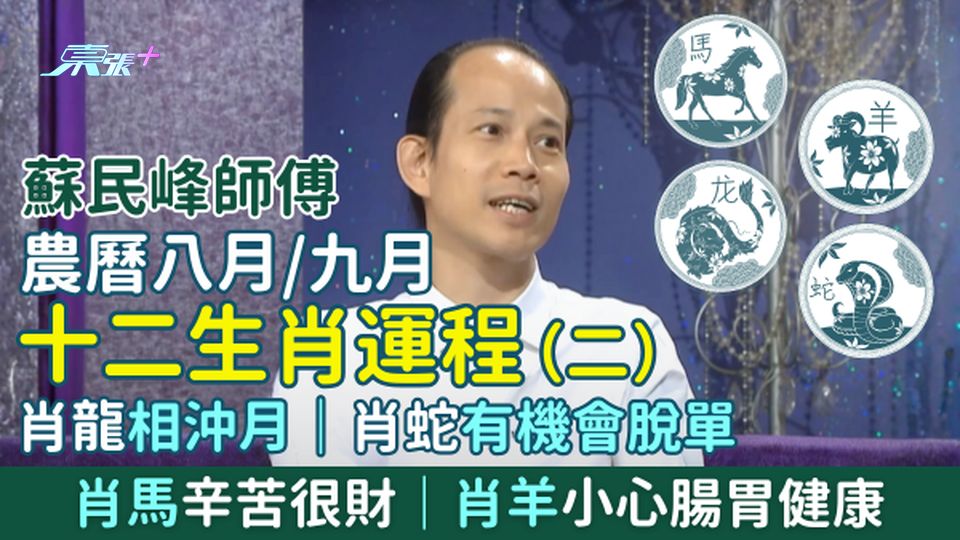 蘇民峰師傅 農曆八月/九月十二生肖運程（二）肖龍相沖月｜肖蛇有機會脫單｜肖馬辛苦很財｜肖羊小心腸胃
