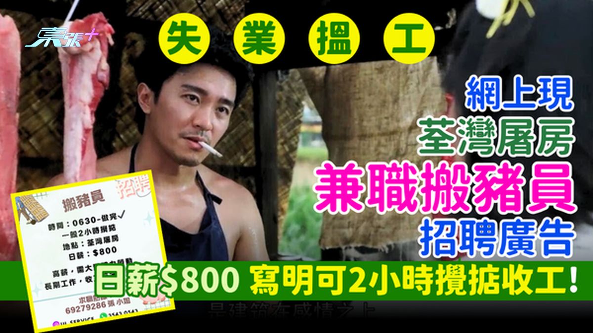 失业揾工｜网上现荃湾屠房兼职搬猪员招聘广告 日薪$800 写明可2小时搅掂收工！