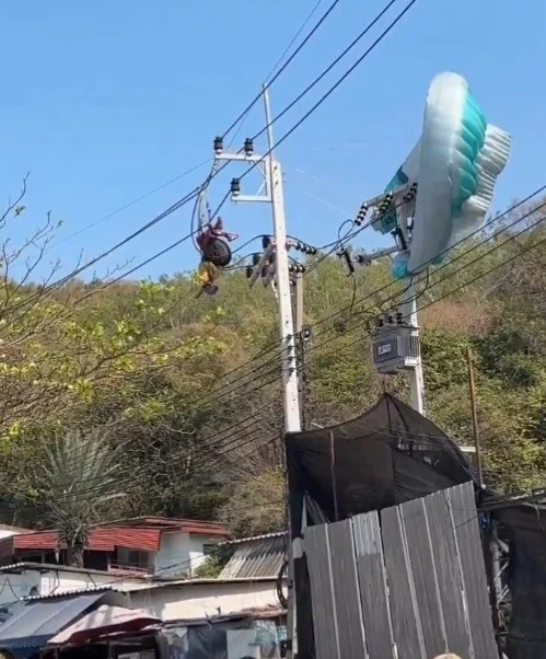 美籍男泰國玩滑翔傘掛電線杆　全島斷電一小時營救奇蹟獲救(X)