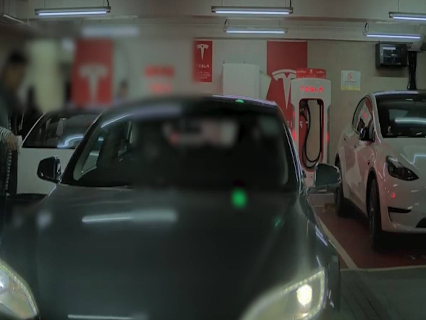Tesla女司機停車場泊車有人睇實都揩花對面