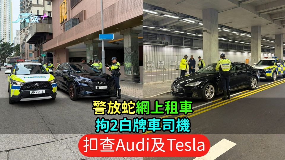 警放蛇網上租車拘2白牌車司機  扣查Audi及Tesla