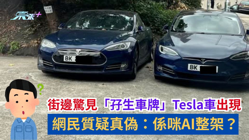 街邊驚見「孖生車牌」Tesla車出現　網民質疑真偽：係咪AI整架？