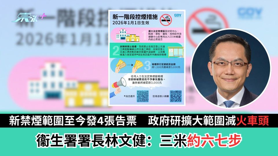 控煙｜新禁煙範圍至今發4張告票　政府研擴大範圍滅「火車頭」　林文健：三米約六七步