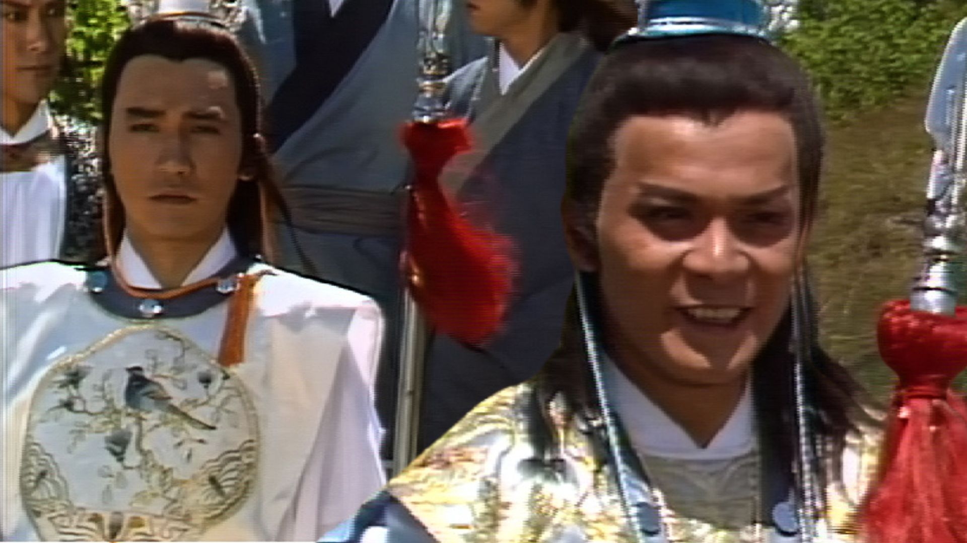 梁朝偉（左）與黃日華昔日青澀容貌掀起網民熱討。（1985年首播版《楊家將》畫面）