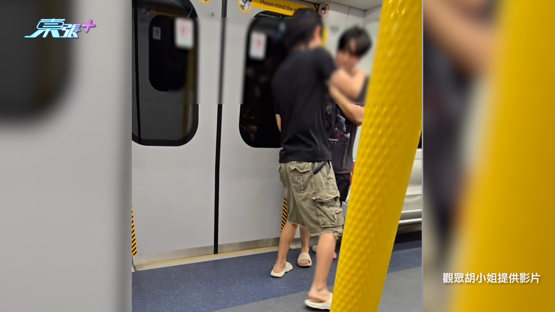 東張西望報料｜東鐵車廂變「練武場」　兩男一路切磋至九龍塘　乘客：真係好影響 （觀眾胡小姐提供影片截圖）