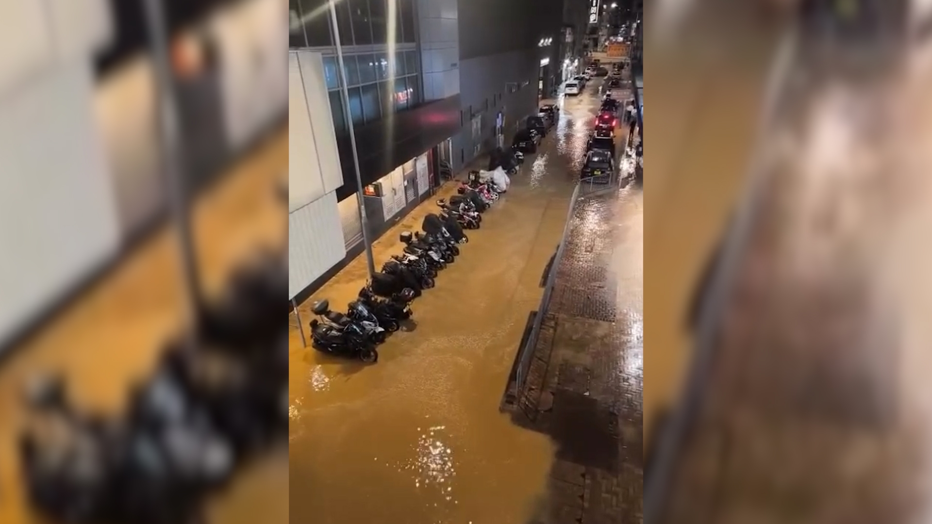 灣仔謝斐道爆咸水管變「黃河」澤國　路邊電單車全被浸　網民：啲車大鑊 （Threads＠1766_jj）