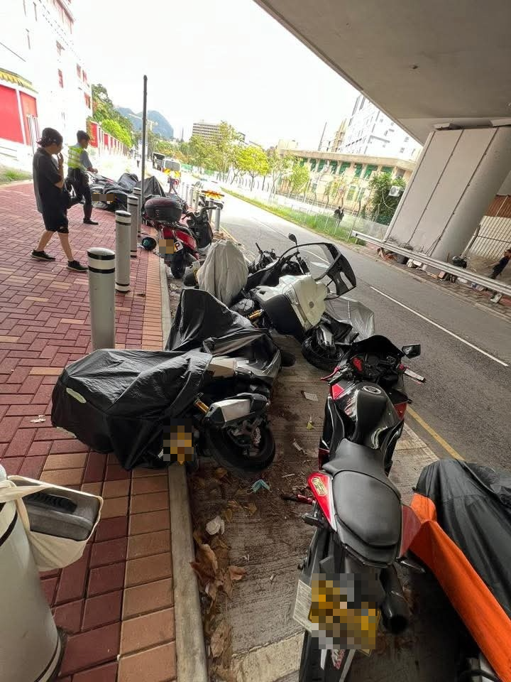 網上相片顯示，現場一片狼藉，多輛電單車東歪西倒，零件四散地上。（Facebook圖片／香港鐵騎館）