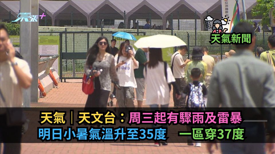 天氣｜天文台：周三起有驟雨及雷暴　明日小暑氣溫升至35度　一區穿37度