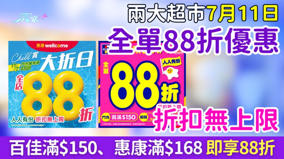 兩大超市7.11一日限定大減價！百佳滿$150、惠康滿$168 即享88折