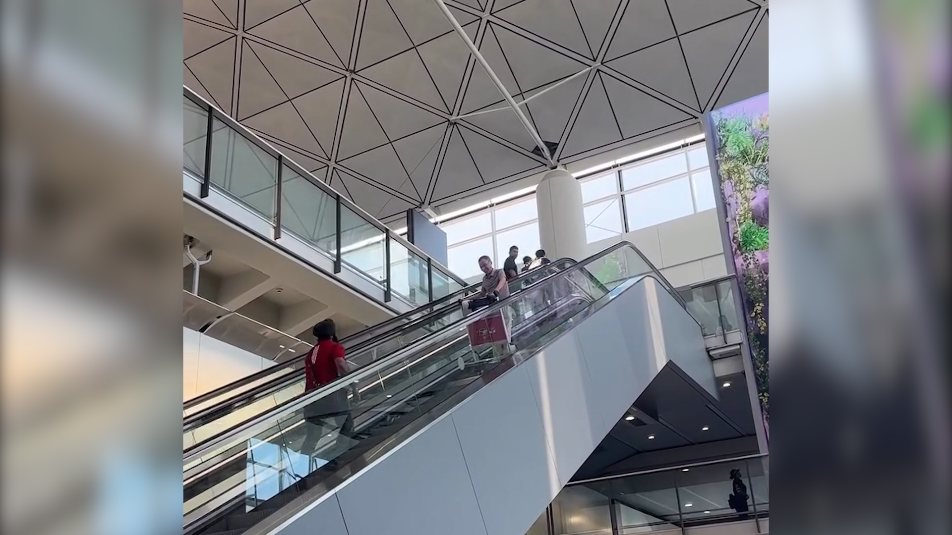 香港機場內地客「擺烏龍」推行李車落扶手梯　好心南亞哥哥上前解圍 （FB／Deimos Attacker）