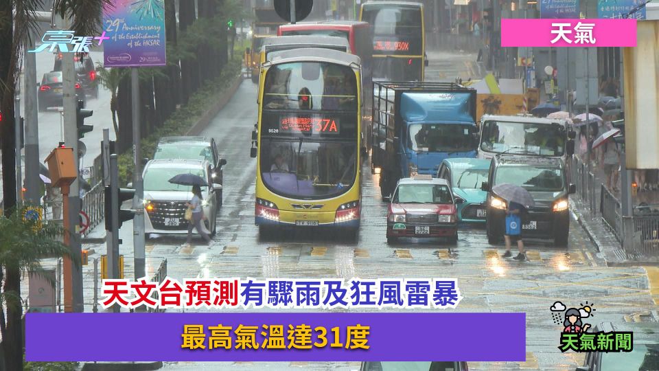 天氣｜天文台預測有驟雨及狂風雷暴　最高氣溫達31度