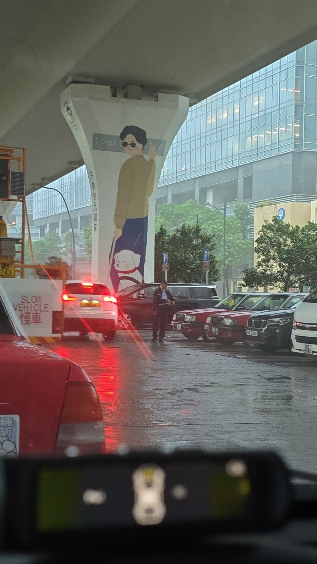 暴雨｜黑雨下警員無懼風雨　海濱道咪錶停車場密密抄牌　網民大讚：好勤力