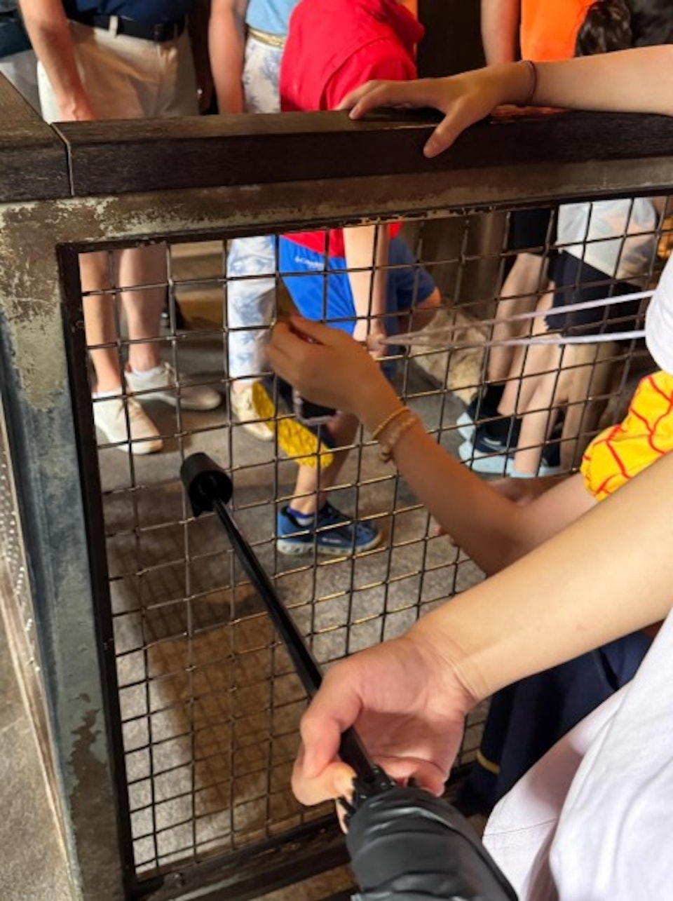 涉事小童站在事主及其友人身後，不斷緊貼旁邊欄杆，企圖再次越過她們二人「打尖」。