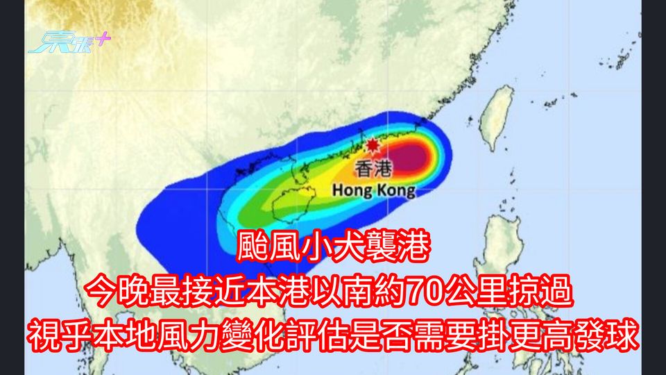 颱風小犬襲港︱今晚最接近本港以南約70公里掠過 視乎本地風力變化評估是否需要改掛更高發球