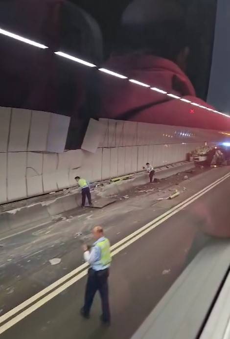 尖山隧道車禍。(影片截圖／FB@Bosco Chu)